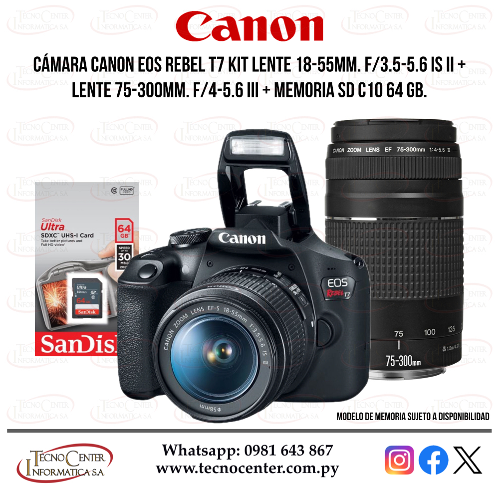 Combo Canon T7 18-55mm + 75-300mm. + Memoria
